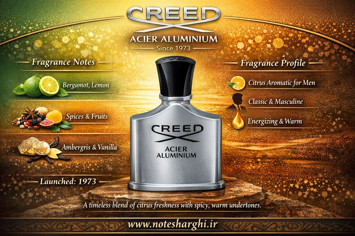 تصویر اینفوگرافیک عطر کرید اسیر آلومینیوم (Acier Aluminium Creed)